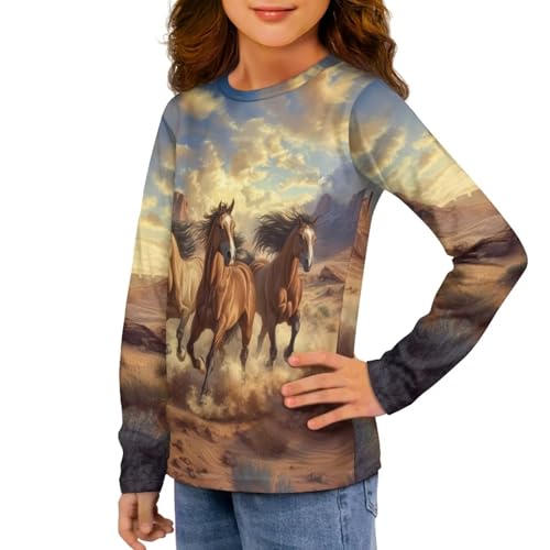 Image of Long Sleeve Shirts for Girls Casual Crewneck Tops Fall Winter Outfits for 3-16 Years Old