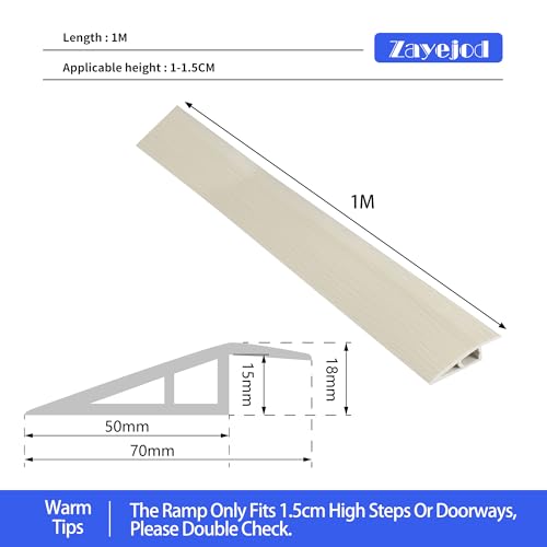 1M PVC-Bodenübergangsstreifen Selbstklebend Schwelle für Böden, Übergangsprofil für Höhenunterschied von 1,5 cm, Holzkorn beige