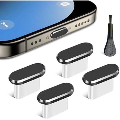 USB C Dust Plug, 4 Pack Type C Anti Dust Plug Cover Charging Port Protector Cap with Cleaning Brush for iPhone 15 Series, Samsung Galaxy S22/S21/S20, Note 20/10, All USB C Devices Cover