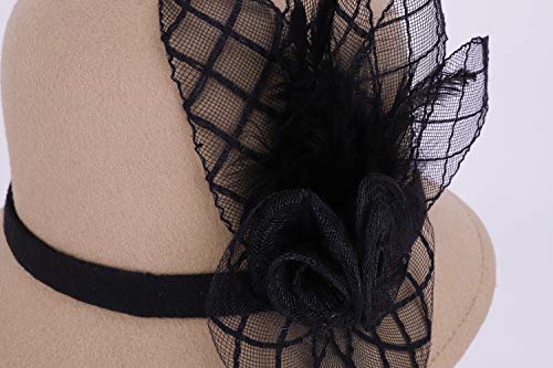 Women Vintage Veil Flower Cloche Bucket Hat Costume Halloween Costume Cosplay Top Hat Evening Cocktail Tea Party Fascinator Bowler Hat Wedding Bridemaid Hat Headwear Beige #TOP2
