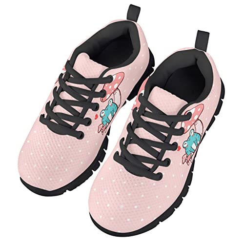 Yzaoxia Walking Shoes for Girls Kids Lace Up Running Shoes Breathable Mesh Sneakers Lightweight Athletic Shoes Black Sole Size 11-53
