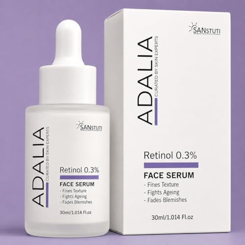 Image of Adalia Retinol 0.3% Face Serum for Fine Lines, Wrinkles, Blemishes & Dark Spots, Anti-Aging Night Serum for Smooth Skin Texture, Uneven Skin Tone & Dullness, Lightweight Fragrance-Free Formula for Women & Men, 30ml