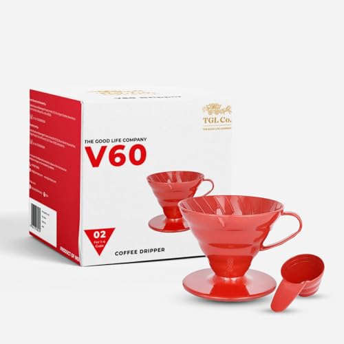 Image of TGL Co. V60 Coffee Dripper 02 (Red) - Manual Pour Over Coffee Maker | Food-Grade Plastic for Safe and Durable Brewing | Reusable Cone Dripper for 1-4 Cups | Easy to Use & Clean