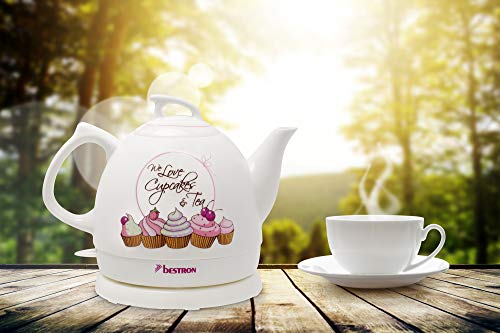 Bestron Sweet Dreams Tetera Hervidora de Agua, Diseño Retro, 1800 W, 0.8 litros, Cerámica, Blanco - Imagen 4