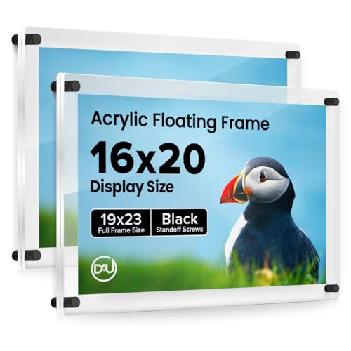 Acrylic Floating Frames Black Standoffs(2-pack) 16" x 20" Clear Acrylic Frames for Wall Mount Floating Picture Frame, Diploma Poster Certificate Hanging Photo Display Degree Prints Artwork Documents
