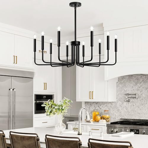 Lynnoland Black 10-Light Chandelier, Farmhouse Chandeliers for Dining Room Lighting Fixtures Hanging, Vintage Candle Pendant Light Fixtures Chandelier for Bedroom, Foyer and Living Room