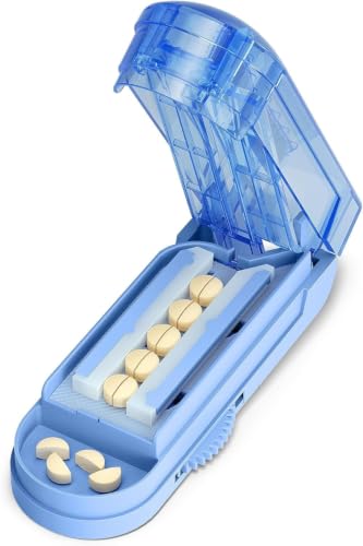 Image of ONE PIX Pill Cutter Splitter for Small and Tiny Pills, Multiple Pill Splitter with Centering Device & Hidden Blade, Adjustable Tablet Cutter for Large Pills, Seniors, Pets, Blue