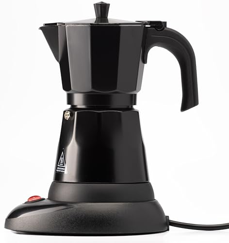 Wynwood Cafetera Italiana Eléctrica Polaris 6 Tazas 300ml 480W Base Giratoria 360° Moka De Aluminio Con Autoapagado Sistema Seguridad Certificaciones CE Para Café Intenso Tradicional