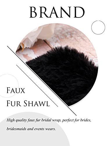 Bounzhi Women 's Wedding Faux Fur Shawl Wraps Bridal Wedding Scarf Stoles Wedding Faux Fur shrug Shawl Fur Cover up with ribbon for Bride and Bridesmaids (Black)2