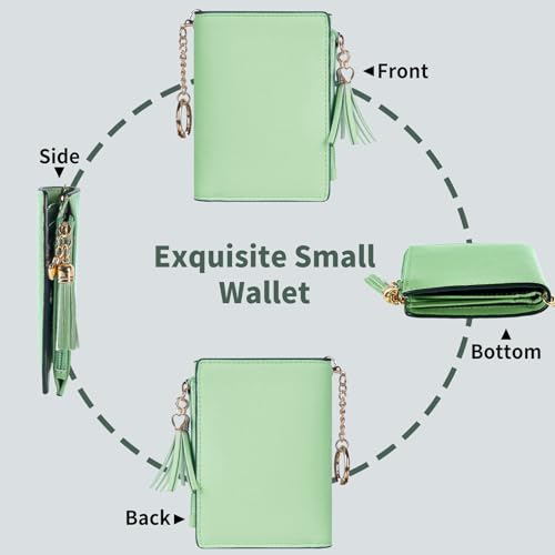 Image of Gostwo Women's Small Slim Wallet with RFID Protection & Keychain for Girls | 8 Card Slots,faux Leather, Tassel Decor, Built-in Keychain, Slim Compact, Snap & Zip Closure, Ideal for Daily & Travel