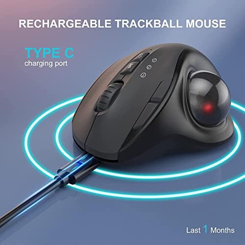 Seenda Wireless Trackball Mouse Ergonomic Design with 2.4G Bluetooth Rechargeable Rollerball Mice, Easy Thumb Control, 3 Adjustable DPI, Precision and Smooth Tracking for Windows/Mac, iPad, Android