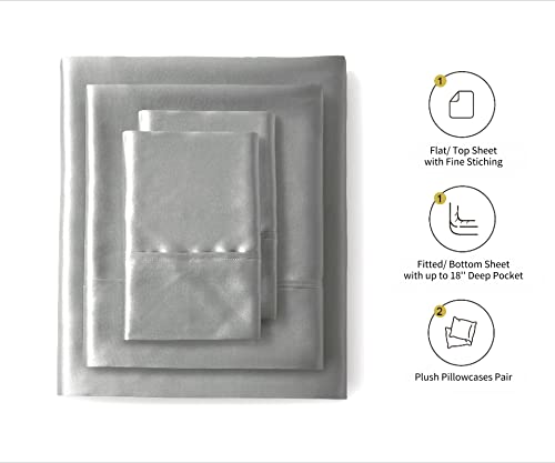 Image of Lanest Housing Queen Size Satin Sheet Set with Deep Pockets, Cooling Soft and Hypoallergenic Satin Sheets - Light Grey