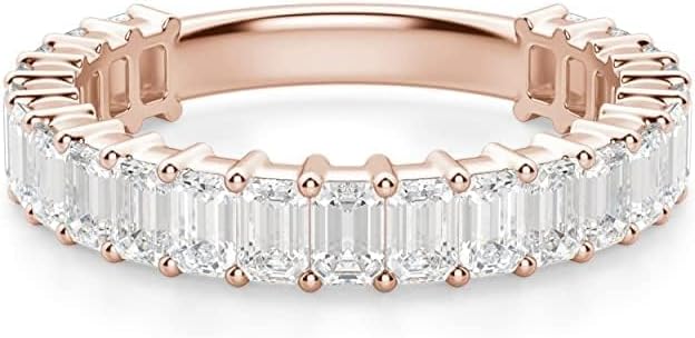 2.0 TCW Emerald Cut Eternity Moissanite Wedding Band for Women Engagement Bridal Ring Silver Solid White/Yellow/Rose Gold Vintage Matching Stackable Anniversary Bands Gifts