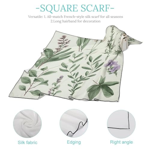 Silk Scarves, Green Sage Leaves Printed Silk Scarves,soft Silk Scarves,versatile Silk Scarves,thin And Easy to Carry Silk Scarves4
