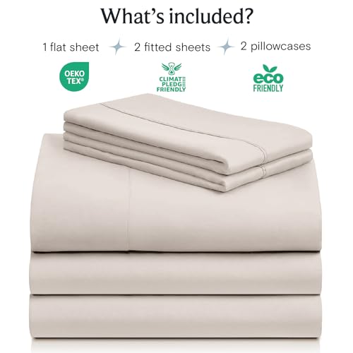 Image of LuxClub 5 PC Sheet Set Bed Sheets Deep Pockets 16 inch Eco Friendly Wrinkle Free Cooling Machine Washable Hotel Bedding Silky Soft - Linen Split King