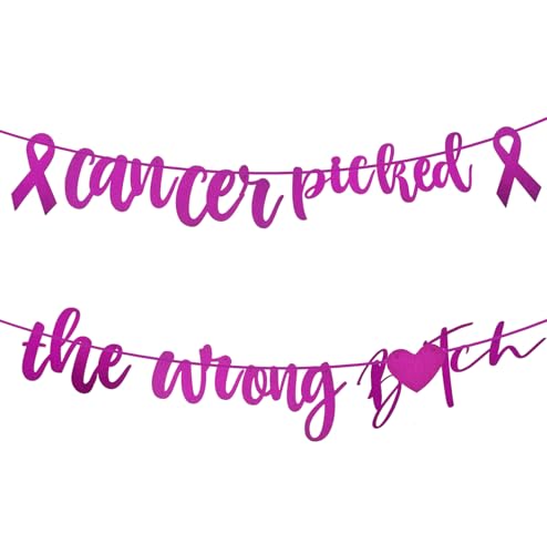 Breast Cancer Awareness Banner, Cancer Picked The Wrong Banner,Pink Glitter Cancer Survivor Gift for Women(C)