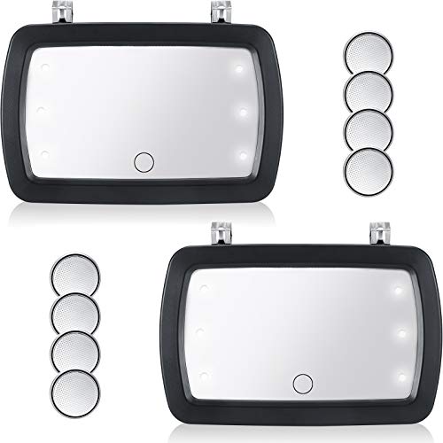 2 Pieces Car Visor Mirror Car Vanity Visor Makeup Mirror with LED Light Sun-Shading Cosmetic Automobile with 8 Pieces Button Battery and Touchscreen for Car Truck Automobile Supply