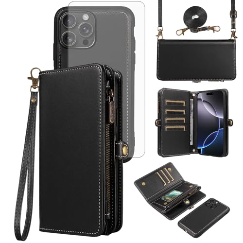 Coque de téléphone pour iPhone 16 Pro Max portefeuille amovible porte-cartes zip