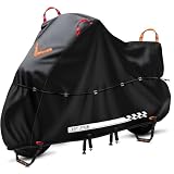 Bst Jyob バイクカバー 500D 厚手 防水 【独自の腰紐付き・強風対策】 オックスフォード生地 ロック穴前後対応 反射材 二重防風ベルト UVカット 盗難防止 防雪 防塵 収納バッグ付き （XXL、ブラック）