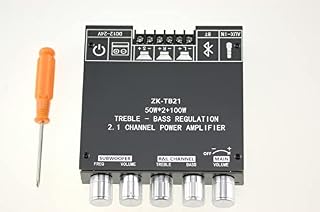 FamilyMall Bluetooth Subwoofer Amplifier Board Hifi Stereo 2.1 with Treble and Bass Control Regulation 2X50W+100W DC 12V-24V Audio Power Amplifier Module AUX Input for Store Home Theater Speakers