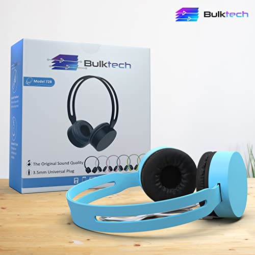 Bulktech 728 Stereo Headset For Kids, Children And Teens - Tangle-Free Wired Cord On-Ear Headphones With 3.5Mm Jack For Smartphones, Tablets, School, Kindle, Airplane Travel - 1 Pack Blue #TOP7