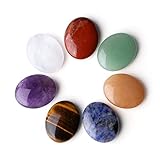 ZHIYUXI 7PCS Healing Crystals Amethyst Clear Quartz Tiger Eye Green Aventurine Blue Sodalite Red Jasper Oval Thumb Pocket Palm Gemstone Natural Quartz Worry Stone Anxiety Relief Luck Stones