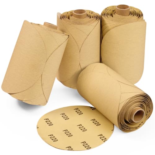 S SATC 400 PCS 6 Inch PSA Sanding Discs Sandpaper Roll 220 Grit Sticky-Back Adhesive Backed Sanding Paper Self Stick Round Sandpaper for Wood Metal and Car Paint