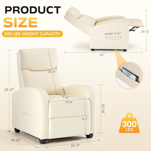 Image of Manual Recliner Chair, Oversized Lazy Boy Reclining Sofa with Adjustable Backrest & Extended Footrest, Ergonomic Single Recliner Couch for Home Theater Seating, Living Room, Bedroom, Beige