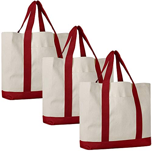 Large Sturdy Canvas Tote Bags - 3 Pack - Heavy Duty Strong Cotton Canvas Bags for Shopping, Beach, Travel and More