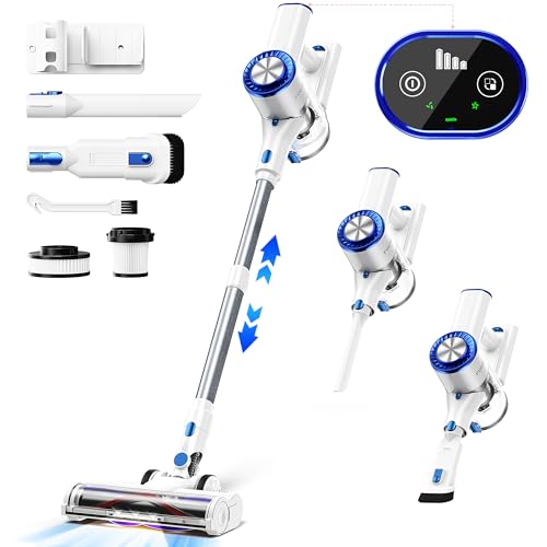 Fugacal Aspiradora inalámbrica - Potente aspiradora de palo de 23 KPA con luces LED de suelo, gran capacidad, 42 minutos de tiempo de funcionamiento, aspiradoras para el hogar para suelos de madera,