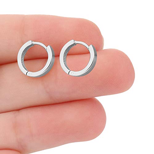 14Kt Gold Huggie Hoop Earrings Minimalist Small Simple Thin Huggies For Women And Men Polished Flat Hinged Hoop (White-Gold) #TOP4