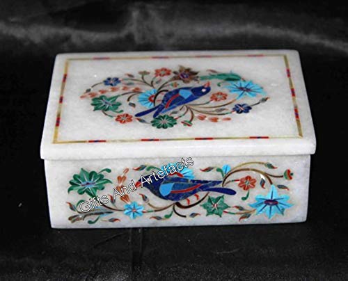 Boîte à bijoux rectangulaire marbre blanc et fleurs 15cm
