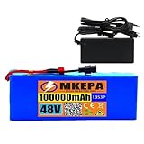 Batería de Bicicleta Eléctrica 48V 100Ah 13S3P Paquete de Batería de Litio con Cargador Y BMS Batería de Alta PotenciaCarcasa de PVC impermeable para Scooter Ebike 48V 100Ah,XT60+DC