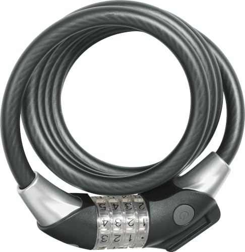 ABUS Spiralkabelschloss Raydo Pro 1450/185 + TexKF-Halterung - Zahlenschloss mit beleuchteten LED-Zahlenwalzen - ABUS-Sicherheitslevel 4-185 cm, Schwarz