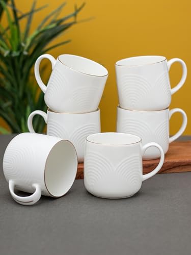 Image of Clay Craft Palm Impression Ceramic Gold Line Coffee Mugs /Tea Cups Set of 6 Pieces, 200ml, White (Palm), Tea Cup Set of 6, Mugs for Coffee, Cups Set of 6, Ideal for Gifting, Perfect for Home and Office