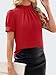 Funlingo Blouses for Women Dressy Casual Short Puff Sleeve Mock Neck Work Tops Business Casual Outfits 2026 Spring Shirts Red 3XL