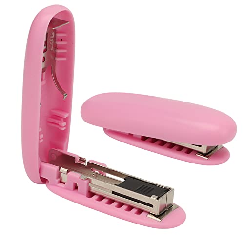 HERCHR Mini grapadora de bolsillo, Salvar el trabajo Estructura de apalancamiento Grapadora Oficina, Grapadora pequeña portátil Plegable, Grapadora Ejecutiva con Capacidad para 15 Hojas(Rosado)