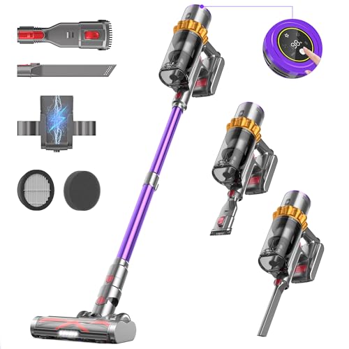 Cordless Vacuum Cleaner, 550W/45Kpa/65Mins Vacuum Cleaners with LED Screen, Wall Mount Charging, 1.6L Dust Cup, Anti-Tangle Cordless Vacuums, Rechargeable Stick Vacuum for Pet Hair/Carpet/Hard Floor
