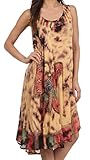 Sakkas 217 Tie Dye Butterfly Tank Sheath Caftan Mid Length Dress - Beige/One Size