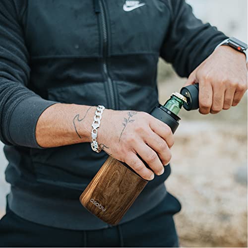 Asobu Frosty Beer Holder 2 Go Vacuum Insulated Double Walled Stainless Steel Beer Can and Bottle Cooler with Beer Opener, Bpa Free, Fits Standard 12oz Bottles, Gift for Beer Lovers (Natural Wood)