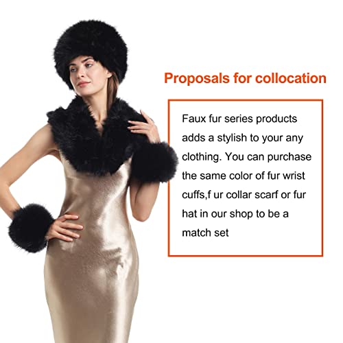 La Carrie Women's Black Faux Fur Hat,Collar,Scarf,Wrist Cuffs 3 Pcs Set For Cold Winter #TOP5