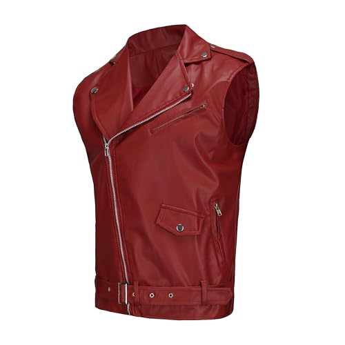 Image of Fashion Mens Faux Leather PU Biker Punk Vest Zippers Slim Fit Male Sleeveless Waistcoat For Men