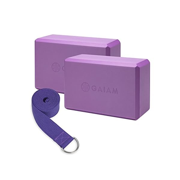 Gaiam-Essentials-Yoga-Block-2-Pack-Yoga-Strap-Set-Deep-Purple-9W-x-6H-x-4D Gaiam Essentials Yoga Block 2 Pack & Yoga Strap Set, Deep Purple, 9" W x 6" H x 4" D