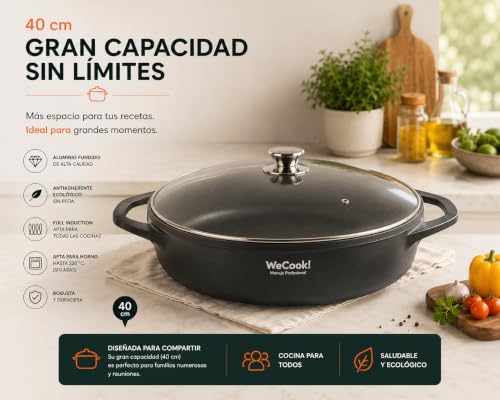 Cazuela baja inducción de 40cm con antiadherente QUANTANIUM que evita que la comida se pegue 3
