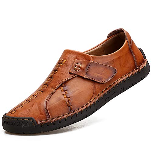 COSIDRAM Men Casual Shoes Slip on Walking Shoes Lightweight Loafers Driving Shoes for Male Business Work Office Hand Sewing Brown 10.5