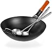 YOSUKATA Carbon Steel Wok Pan – 13,5 “ Woks and Stir Fry Pans 17’’ Wok Spatula and Ladle