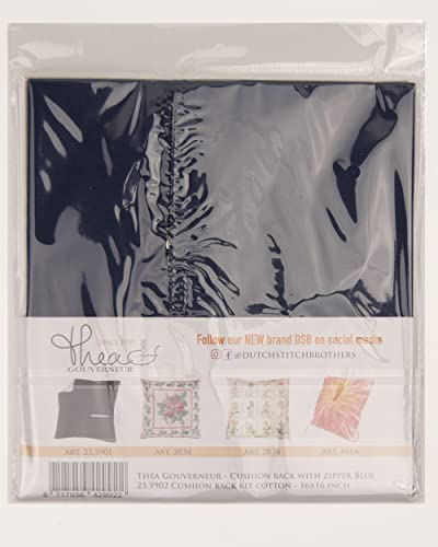 Image of Thea Gouverneur Cushion Back Kit with Zipper - Navy Blue - for Any 16x16 Inch (40x40cm) Cushion- Cross Stitch Creations - Embroidery - Embroidery Kit for Adults - 23.5902