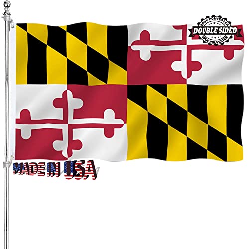 Maryland Flag 3X5 Outdoor Double Sided Heavy Duty Md State Flag For Maryland 3 Ply Thick Nylon Material With 2 Metal Grommets, 4 Rows Of Stitching #TOP3