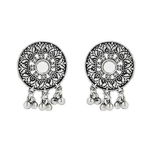 I Jewels Antique Silver Oxidized Ethnic Indian Wedding Bollywood Afghani Choker Necklace Jewellery With Earrings Set for Women (MC140-5OX)3