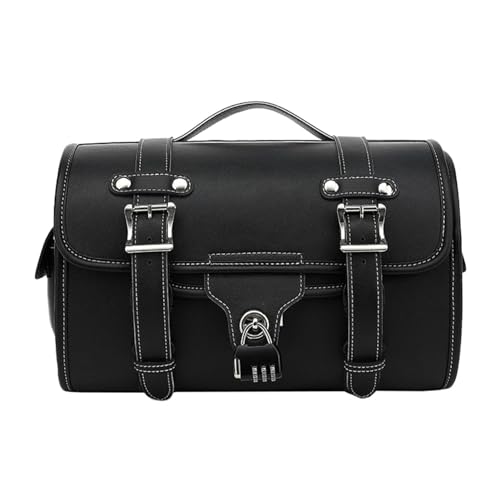 Ranley Motorcycle Tail Bag - Retro Style, Leather Fabric, Spacious Storage, Easy Install, Black